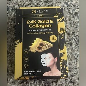New in box, set of 5-24k gold & collagen face masks.